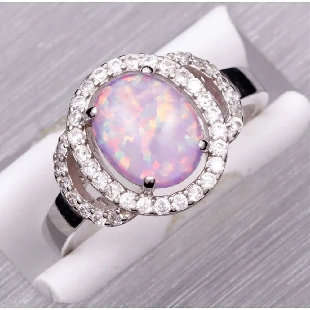 Purple Fire Opal Halo Ring